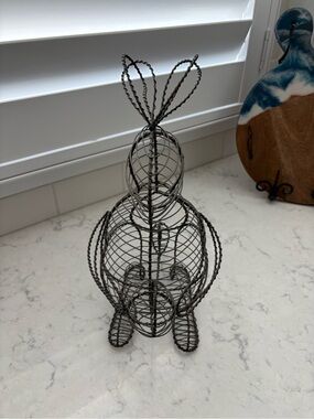 Vintage Wire Bunny Sculpture with opening in the back for decor or fresh eggs